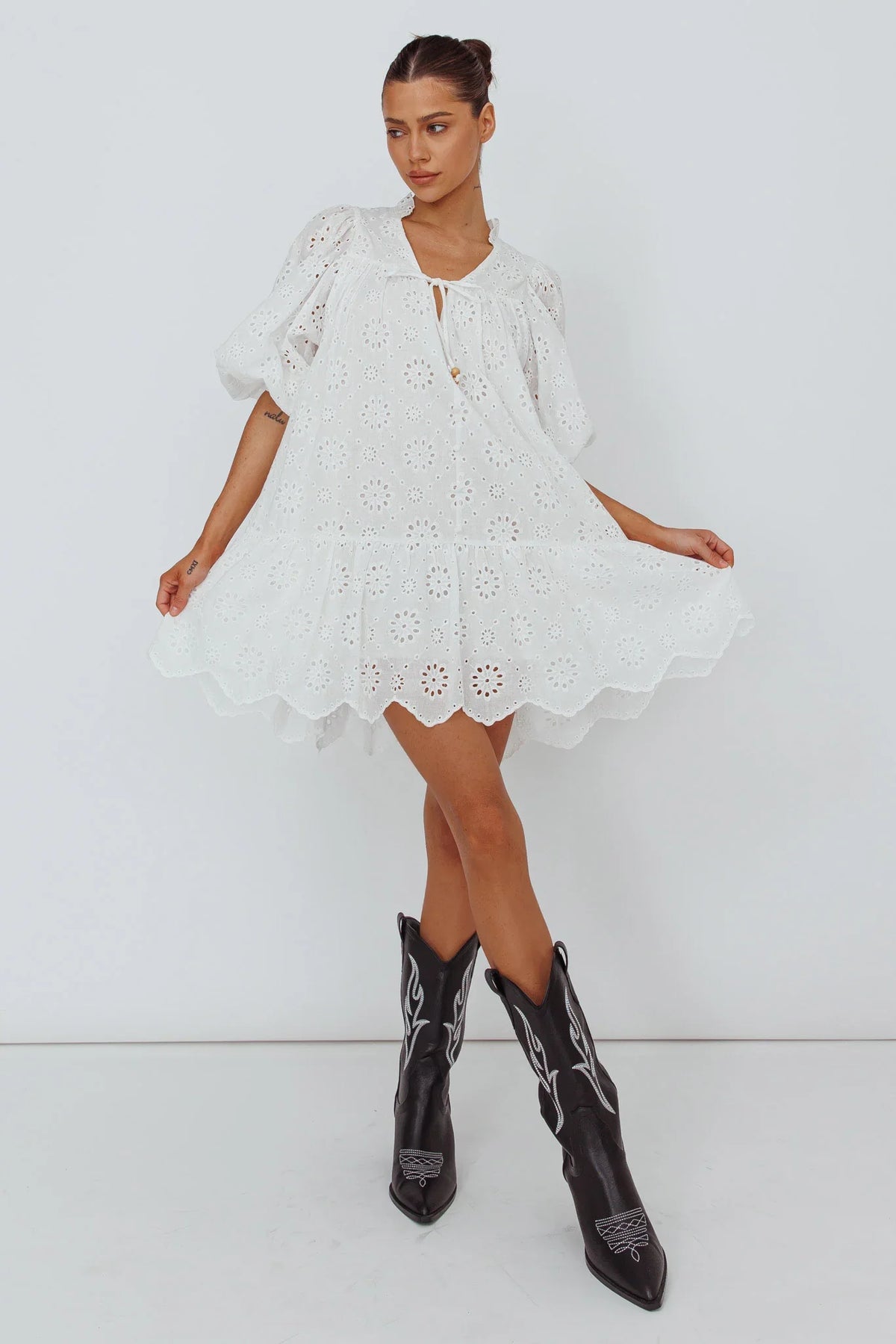She's A Gem Eyelet Shift Dress White