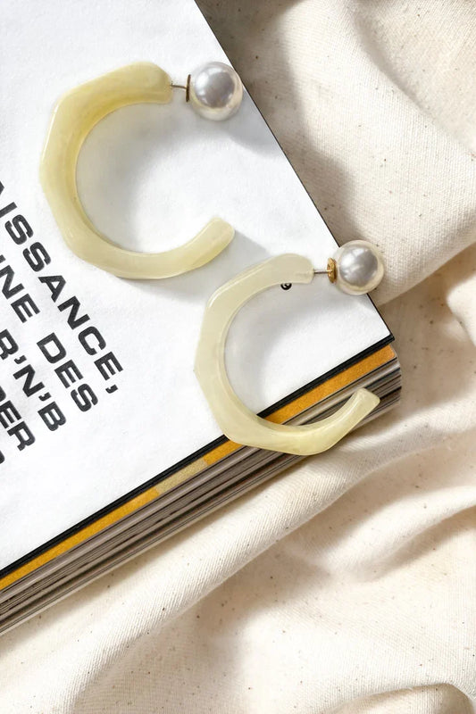 Sydney Perspex Hoop Pearl Back Earrings Beige