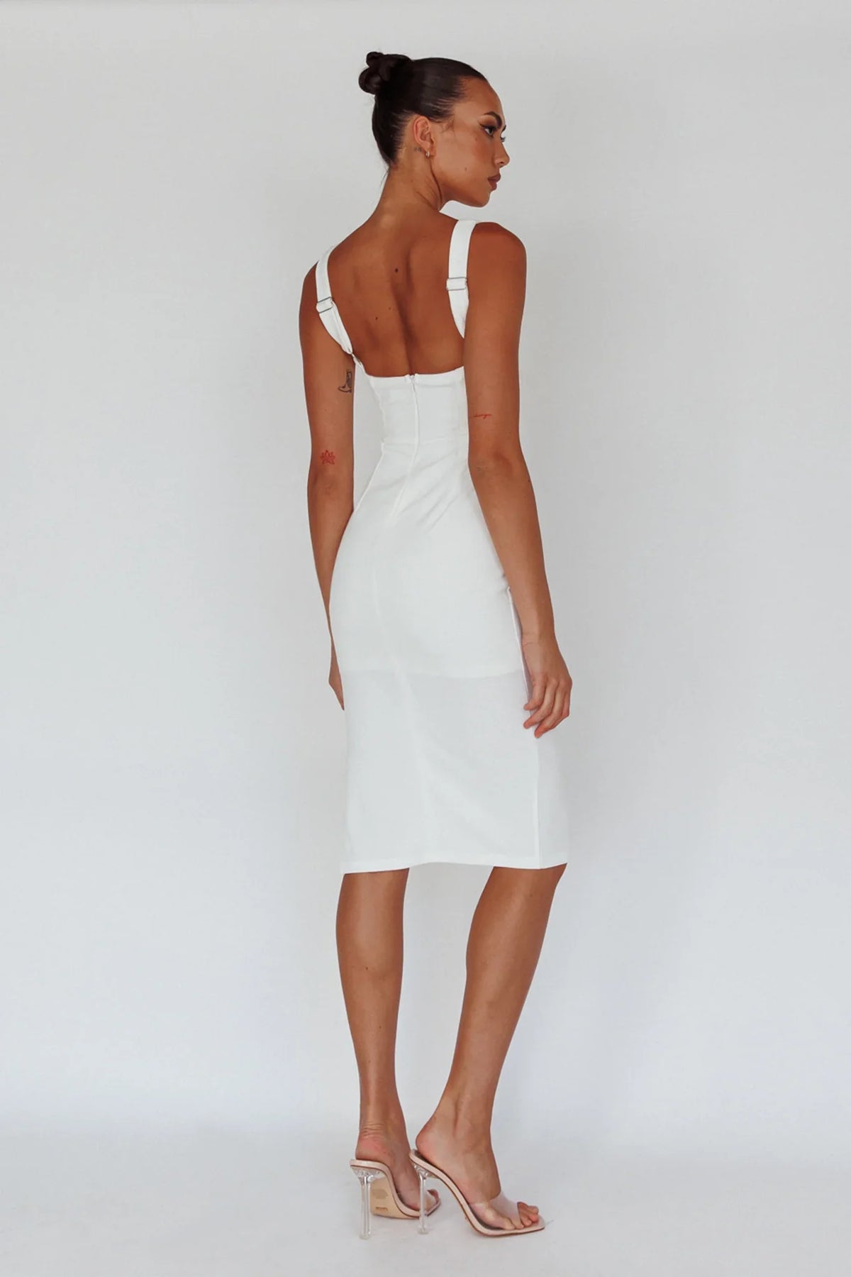 Bella Vista Cowl Neckline Thick Strap Knee Length Dress White