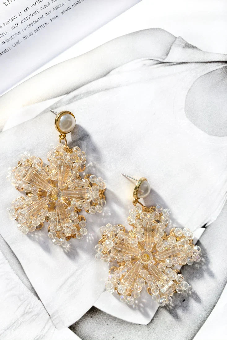 Serendipity Beaded Flower Earrings Clear